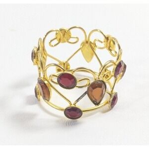 4 Pier One Imports Jeweled Napkin Rings Red & Amber Set In Gold Tone Metal